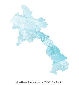 High detailed vector map. Laos. Watercolor style. Aquamarine blue color.