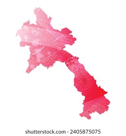 Mapa vectorial detallado alto. Laos. Estilo acuarela. Color rojo amaranto.