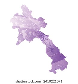High detailed vector map. Laos. Watercolor style. Amethyst purple color.