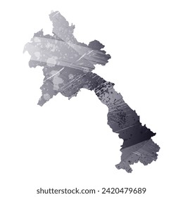 High detailed vector map. Laos. Watercolor style. Anthracite gray color. 