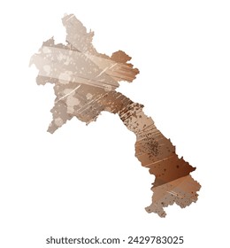 High detailed vector map. Laos. Watercolor Style. Beige and brown color.
