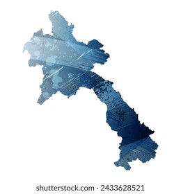 Mapa vectorial detallado. Laos. Estilo acuarela. Color azul oscuro. Berlín azul.