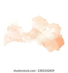 High detailed vector map. Latvia. Watercolor style. Apricot color.