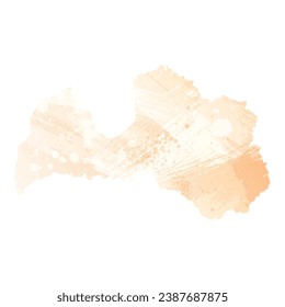 High detailed vector map. Latvia. Watercolor Style. Apricot delicate color.