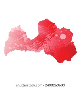 Mapa vectorial detallado alto. Letonia. Estilo acuarela. Color rojo de Alizarin.