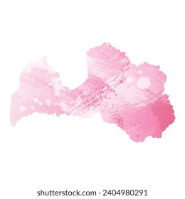 Mapa vectorial detallado alto. Letonia. Estilo acuarela. Color rosa amaranto.