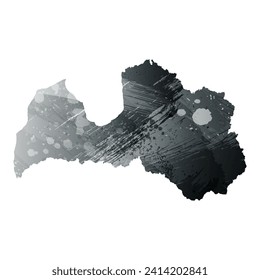 Mapa vectorial detallado alto. Letonia. Estilo acuarela. Gris antracita. Gris oscuro. Color negro.