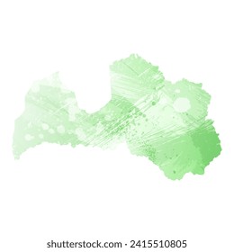 High detailed vector map. Latvia. Watercolor style. Light lettuce color. Pastel green.