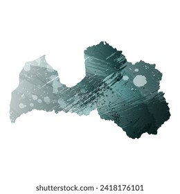 High detailed vector map. Latvia. Watercolor style. Aspid gray color. Green-gray deep color.