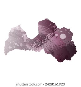 High detailed vector map. Latvia. Watercolor style. Eggplant color. Pastel purple color.
