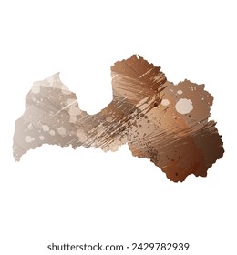 High detailed vector map. Latvia. Watercolor Style. Beige and brown color.