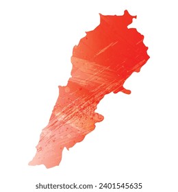 High detailed vector map. Lebanon. Watercolor style. Scarlet bright red color.