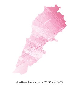 High detailed vector map. Lebanon. Watercolor style. Amaranth pink color.