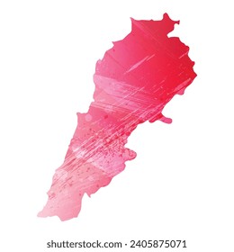 High detailed vector map. Lebanon. Watercolor style. Amaranth red color.