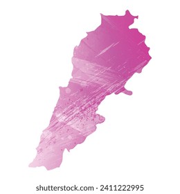 High detailed vector map. Lebanon. Watercolor style. Amaranth light cherry pink color.