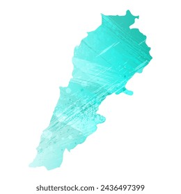 High detailed vector map. Lebanon. Watercolor style. Turquoise color. Bright blue color.