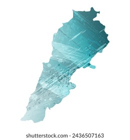 High detailed vector map. Lebanon. Watercolor style. Turquoise blue color. Blue is a deep color.