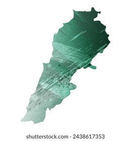 High detailed vector map. Lebanon. Watercolor style. Turquoise green color.