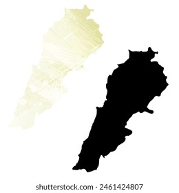 Mapa de Vector detallado. Líbano. Juego de dos cartas. Estilo acuarela. Color limón amarillo. Tarjeta negra.