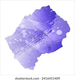 High detailed vector map. Lesotho. Watercolor style. Aspid blue color. A violet, delicate, pastel color.