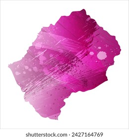 High detailed vector map. Lesotho. Watercolor style. Eggplant color. Purple bright color.