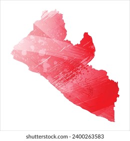 Hohe detaillierte Vektorkarte. Liberia. Aquarell-Stil. Alizarin-rote Farbe.
