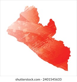 Mapa vectorial detallado alto. Liberia. Estilo acuarela. Color rojo brillante escarlata.