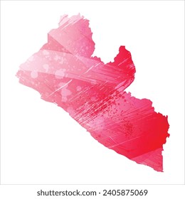 High detailed vector map. Liberia. Watercolor style. Amaranth red color.