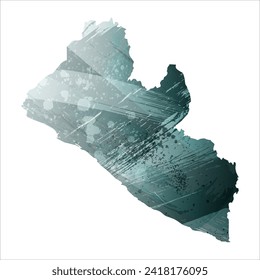 Mapa vectorial detallado alto. Liberia. Estilo acuarela. Color gris aspido. Color verde-gris profundo.
