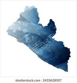 High detailed vector map. Liberia. Watercolor style. Deep blue color. Berlin azure.