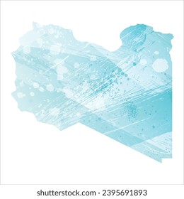High detailed vector map. Libya. Watercolor style. Aquamarine blue color.