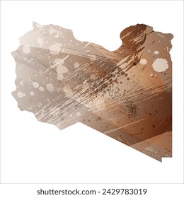 High detailed vector map. Libya. Watercolor Style. Beige and brown color.