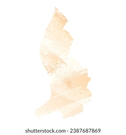 High detailed vector map. Liechtenstein. Watercolor Style. Apricot delicate color.