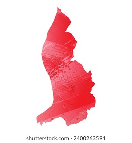 High detailed vector map. Liechtenstein. Watercolor Style. Alizarin red color.