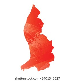 High detailed vector map. Liechtenstein. Watercolor style. Scarlet bright red color.