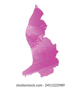 High detailed vector map. Liechtenstein. Watercolor style. Amaranth light cherry pink color.
