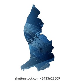 High detailed vector map. Liechtenstein. Watercolor style. Deep blue color. Berlin azure.