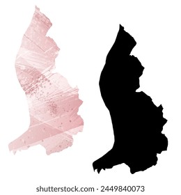 High detailed vector map. Liechtenstein. Set of two cards. Watercolor style. Pink color. Black card.