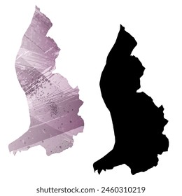 High detailed vector map. Liechtenstein. Set of two cards. Watercolor style. Purple color. Black card.