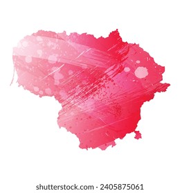 High detailed vector map. Lithuania. Watercolor style. Amaranth red color.