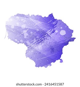 High detailed vector map. Lithuania. Watercolor style. Aspid blue color. A violet, delicate, pastel color.