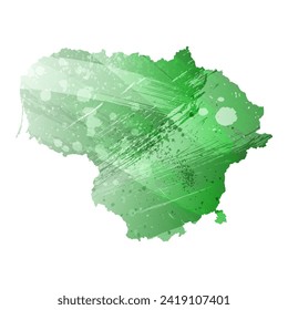 High detailed vector map. Lithuania. Watercolor style. Green color. Salacious emerald color.