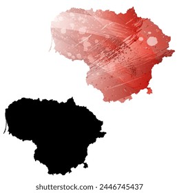 High detailed vector map. Lithuania. Set of two cards. Watercolor style. Red color. Black card.