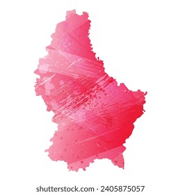 Mapa vectorial detallado alto. Luxemburgo. Estilo acuarela. Color rojo amaranto.