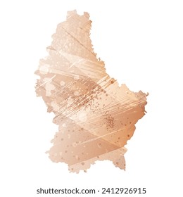Mapa vectorial detallado alto. Luxemburgo. Estilo acuarela. Brass antiguo. Marrón claro. Color dorado.
