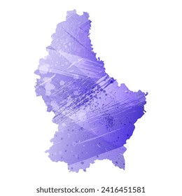 Mapa vectorial detallado alto. Luxemburgo. Estilo acuarela. Color azul aspido. Un color violeta, delicado y pastel.