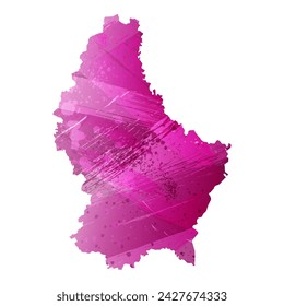 Mapa vectorial detallado. Luxemburgo. Estilo acuarela. Color de berenjena. Color púrpura brillante.