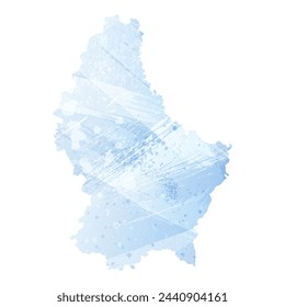 Mapa vectorial detallado. Luxemburgo. Estilo acuarela. Flor de maíz pálida. Color azul.