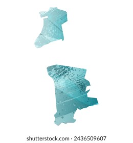 High detailed vector map. Macao. Watercolor style. Turquoise blue color. Blue is a deep color.