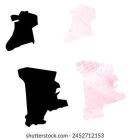 High detailed vector map. Macao. Set of two cards. Watercolor style. Pink color. Black card.